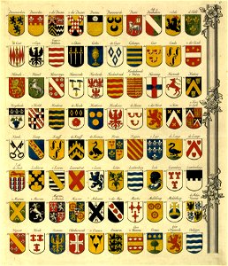 HUA-32203-Afbeelding van een van de 9 bladen van een wapenkaart van de aanzienlijke Utrechtse geslachten opgedragen aan de burgemeesters Hendrick van Asch van W