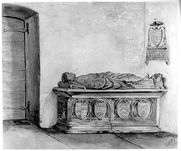 HUA-31131-Interieur van de Janskerk te Utrecht afbeelding van de graftombe van de proost Dirck van Wassenaer uit het zuidoosten