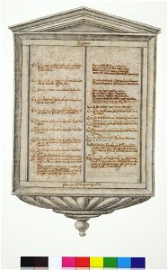 HUA-28624-Register van de serie ruïne tekeningen van Utrechtse kerken door Herman Saftleven bestaande uit een omlijsting met een opsomming van de twintig tekeni