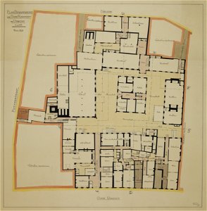 HUA-216833-Plattegrond van de Rijksmunt gelegen tussen de Oudegracht en de Neude te Utrecht met weergave en vermelding van de bestemming van de vertrekkenZie voo