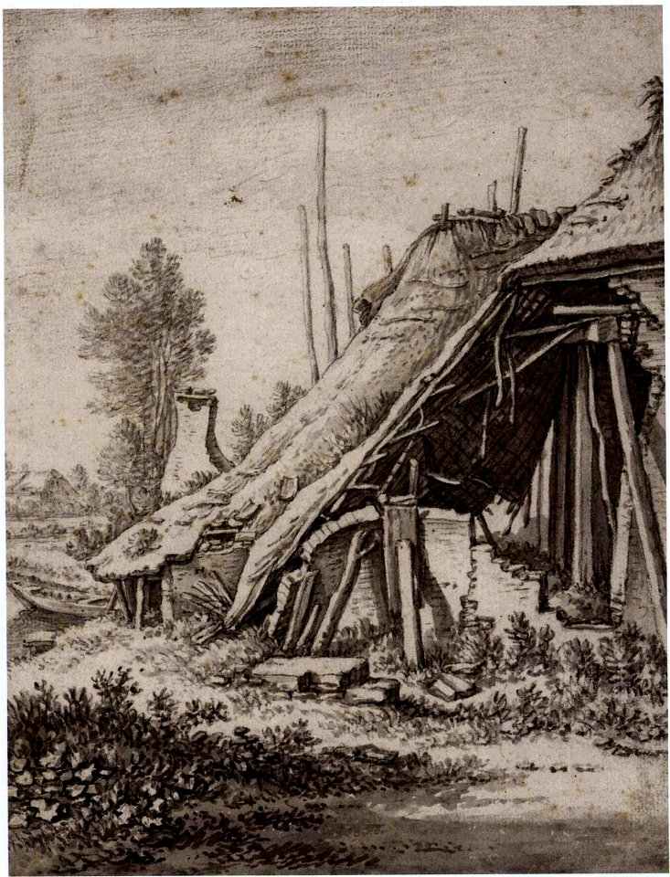 HUA-26155-Gezicht op een geruïneerde boerderij in Abstede buiten Utrecht