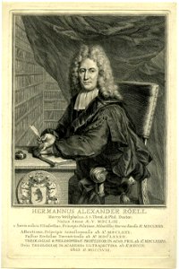 HUA-32048-Portret van Herman Alexander Röell geboren 1653 hoogleraar in de theologie aan de Utrechtse hogeschool 1704 1718 overleden 1718 Kniestuk links in toga