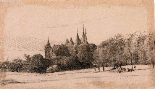 HUA-32271-Gezicht op het tussen de bomen verscholen kasteel De Haar te HaarzuilensNB De gemeente Haarzuilens is per 1 januari 1954 opgenomen in de gemeente Vleu
