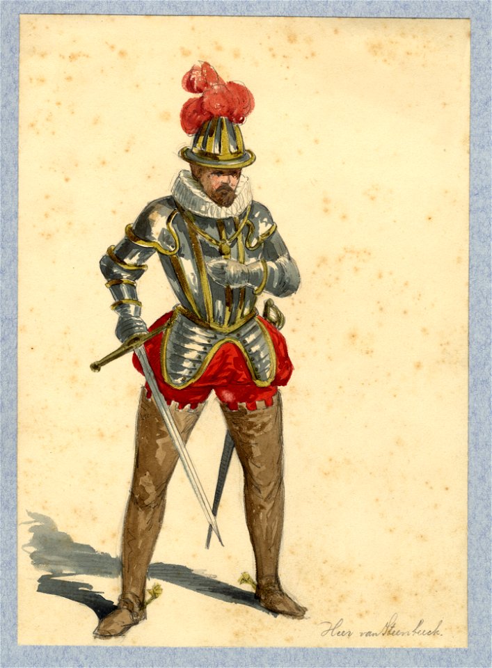 HUA-32812-Afbeelding van een kostuumontwerp van de heer van Steenbeeck figurant in de maskerade van de studenten van de Utrechtse hogeschool ter gelegenheid van