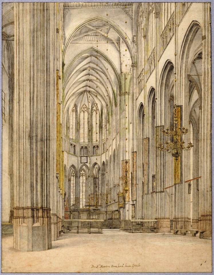 HUA-28594-Interieur van de Domkerk te Utrecht het schip en het koor uit het westen