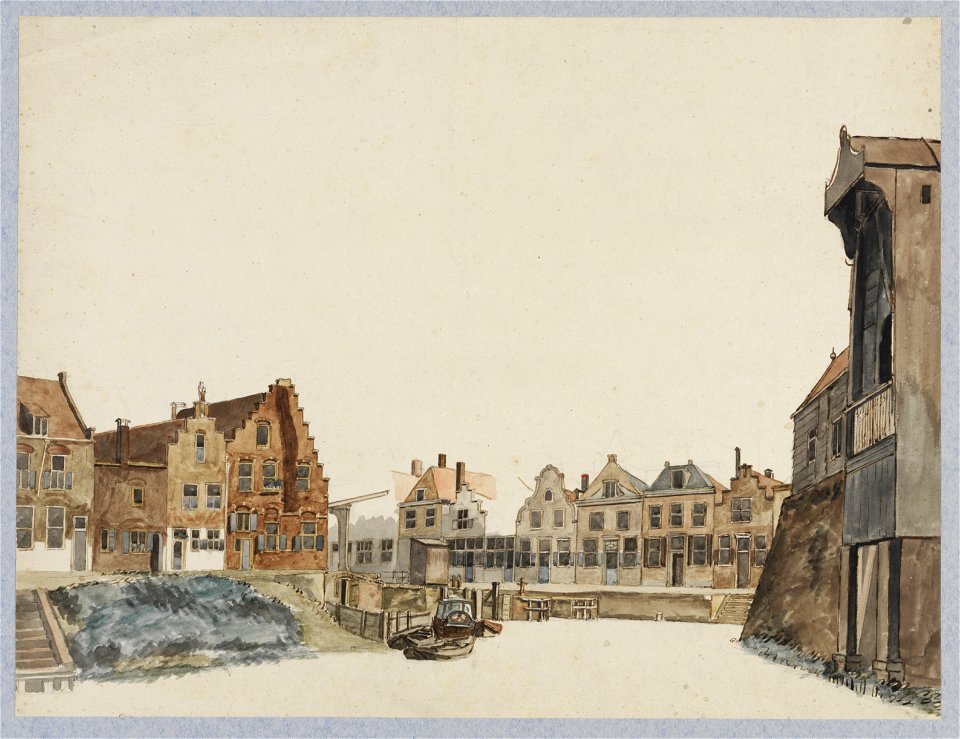 HUA-28110-Gezicht op de stadsbuitengracht te Utrecht uit het zuidwesten met links de huizen aan de Weerdsingel WZ rechts het bastion Morgenster met de kraan en 