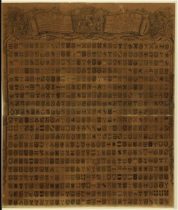 HUA-27568-Afbeelding van een wapenkaart van de aanzienlijke Utrechtse geslachten opgedragen aan de burgemeesters Hendrick van Asch van Wijck en Joseph Elias van