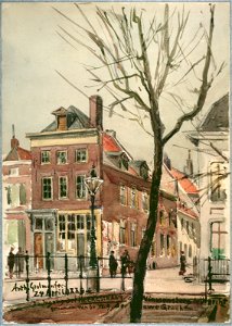 HUA-30735-Gezicht over de Nieuwegracht te Utrecht in de Herenstraat met links op de voorgrond de Paulusbrug