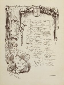 HUA-29175-Blad met handtekeningen van de deelnemers aan het diner ter gelegenheid van het 75 jarig bestaan van het Genootschap Kunstliefde te Utrecht