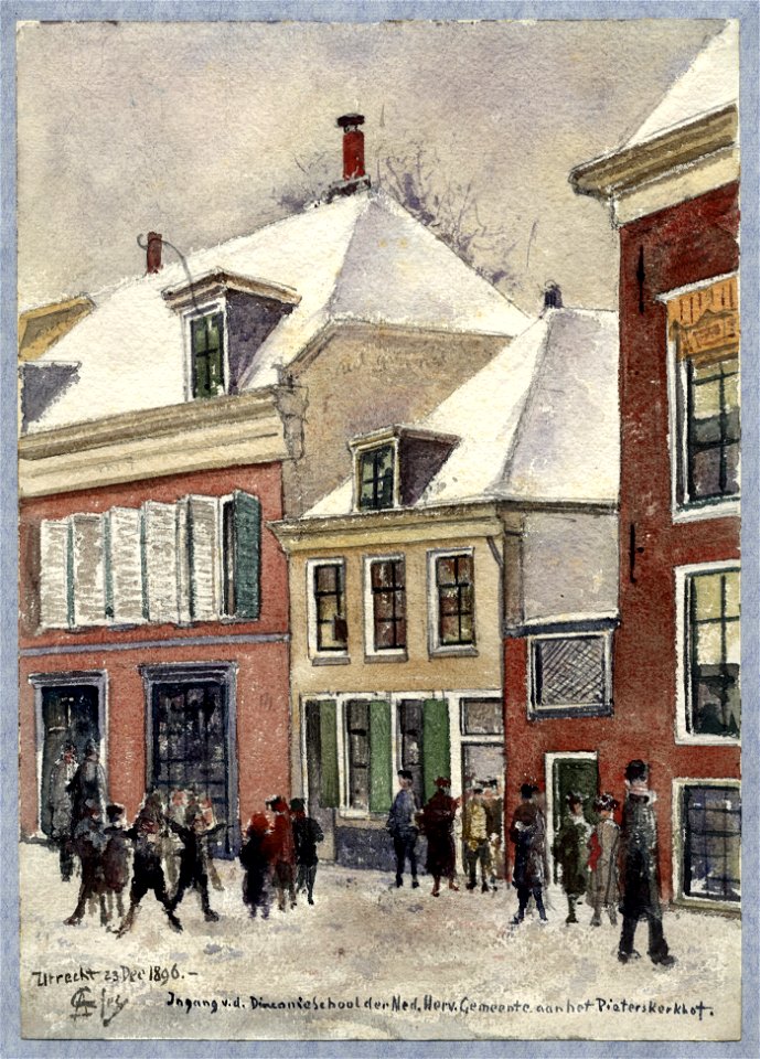 HUA-30749-Gezicht op de noordzijde van het Pieterskerkhof te Utrecht met de achteringang van de Diaconieschool van de Nederlands Hervormde gemeente