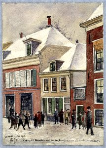 HUA-30749-Gezicht op de noordzijde van het Pieterskerkhof te Utrecht met de achteringang van de Diaconieschool van de Nederlands Hervormde gemeente