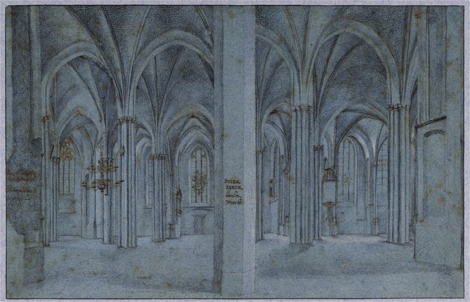 HUA-28616-Interieur van de Buurkerk te Utrecht het schip uit het noorden