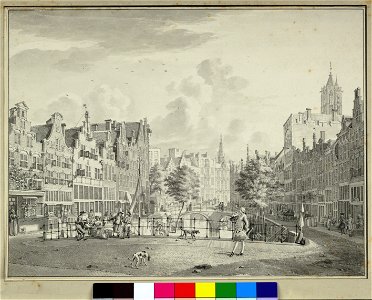 HUA-30399-Gezicht op de Oudegracht te Utrecht uit het noorden vanaf de Bakkerbrug met onder andere rechts het huis Groenewoude en op de achtergrond het stadhuis