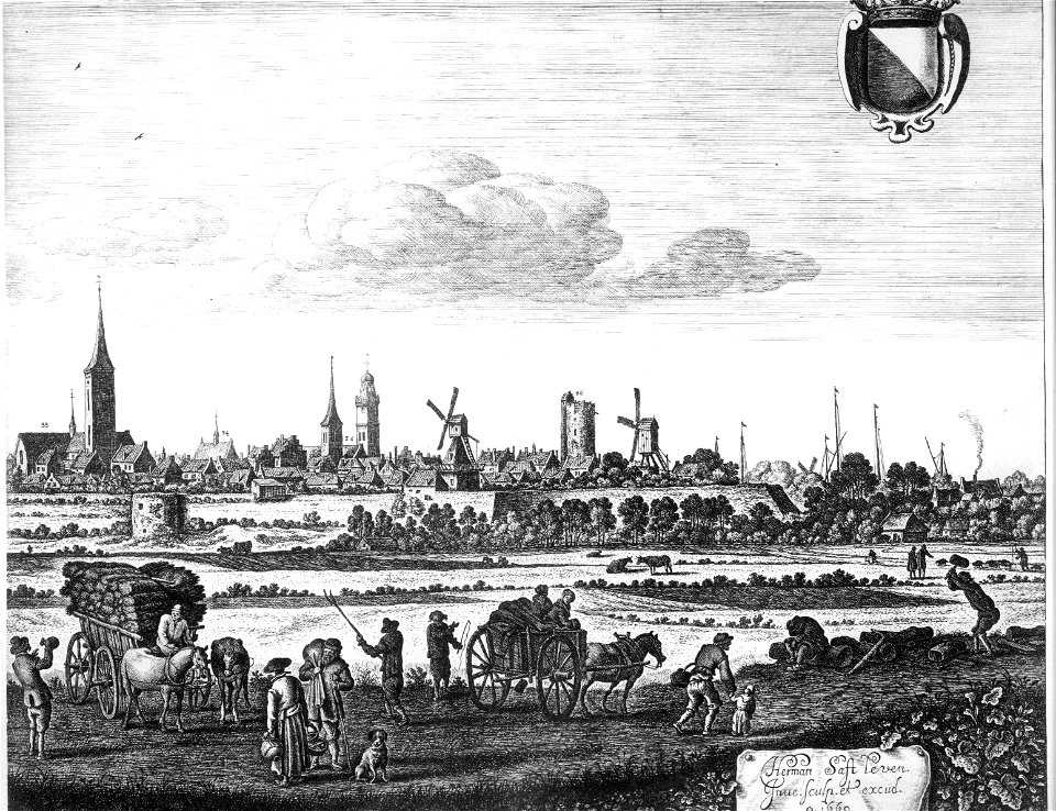 HUA-30783-Profiel van de stad Utrecht uit het westen gezien het gedeelte met de Geertekerk tot het einde De nummering staat voor de volgende gebouwen 33 Geertek