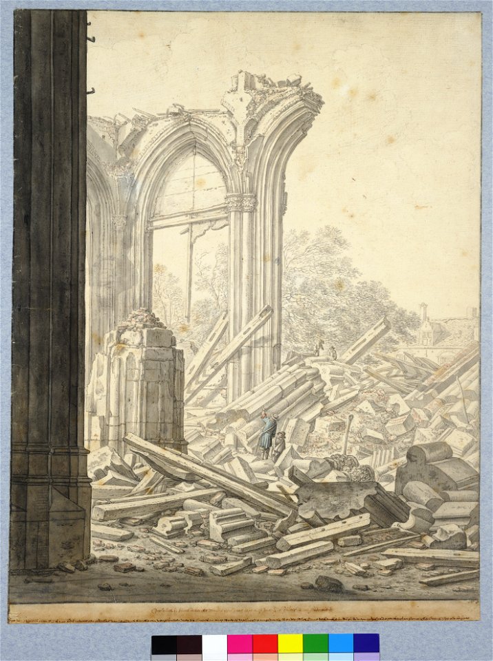 HUA-28632-Gezicht op de ruïne van het schip van de Domkerk te Utrecht uit het zuidoosten de laatste travee van de binnenste noorderzijbeuk