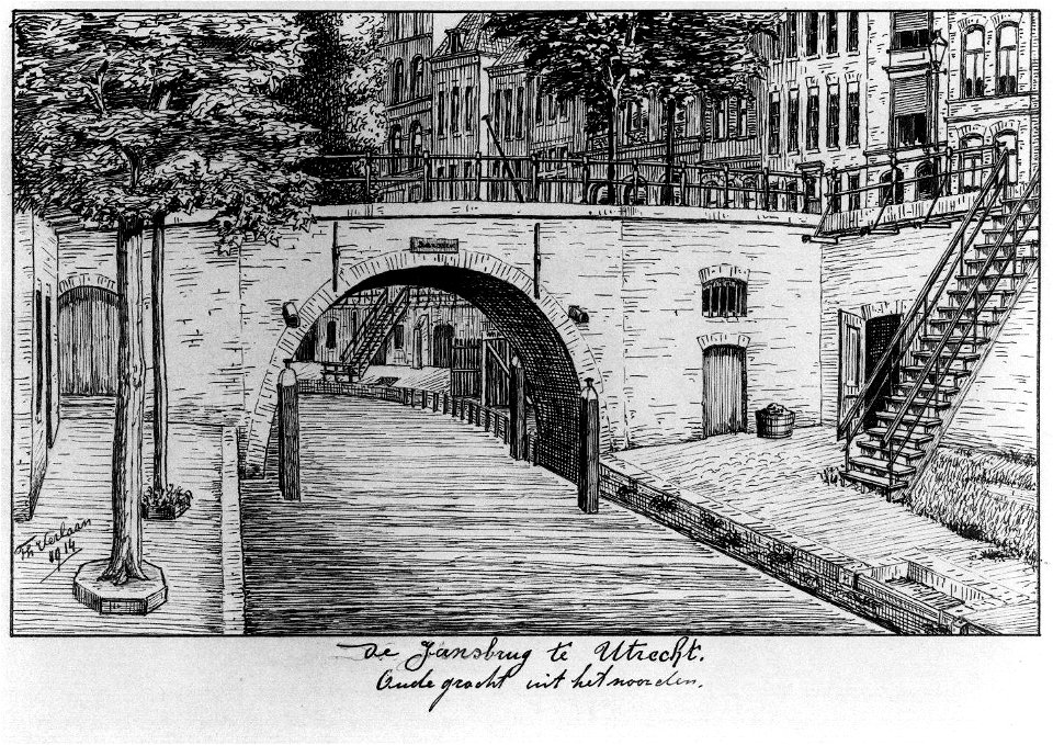 HUA-30969-Gezicht op de Oudegracht Weerdzijde te Utrecht met de Jansbrug uit het noorden