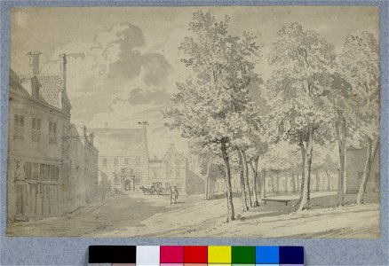 HUA-30184-Gezicht op de zuidwesthoek van het Janskerkhof te Utrecht uit het oosten met op de achtergrond de Statenkamer
