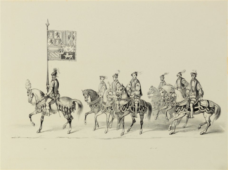 HUA-32618-Vijftiende gedeelte van de maskerade van de studenten van de Utrechtse hogeschool op 17 juni 1846 voorstellende de intocht van prins Philips II in Utr