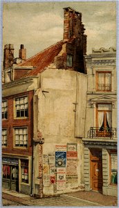 HUA-30721-Gezicht op een gedeelte van de voor en de zijgevel van het huis Lange Viestraat C 191 te Utrecht kort voor de afbraak ter verbreding van de straatNB H