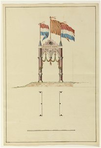 HUA-32547-Afbeelding van een ontwerp aanzicht en plattegrond voor een erepoort op te richten voor het bezoek van koning Willem II aan Utrecht op 18 mei 1841