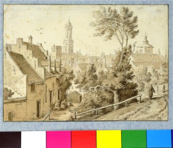 HUA-35183-Gezicht in de Bergstraat te Utrecht vanaf de wal met op de achtergrond de torens van de Dom en de Buurkerk