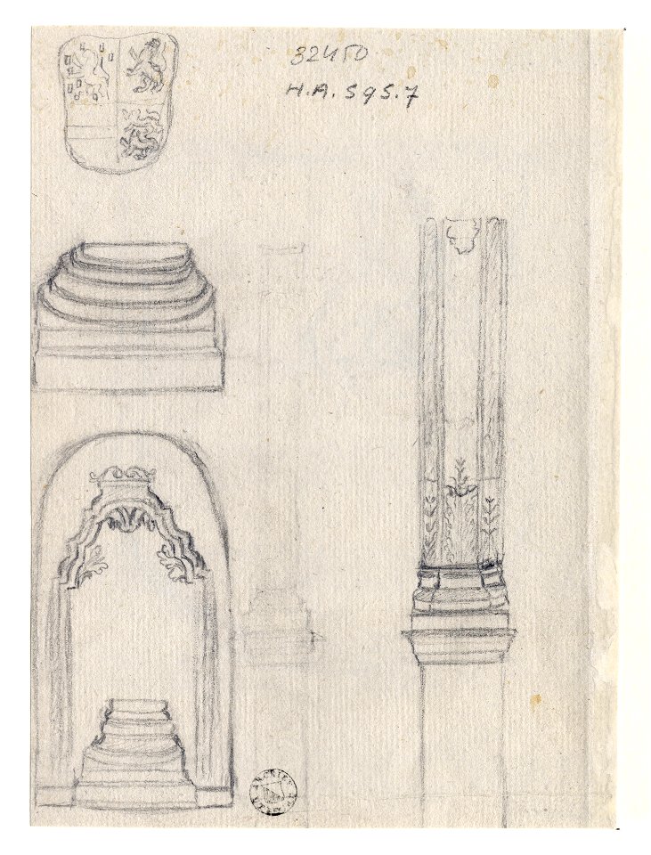 HUA-32450-Afbeelding van een wapenschild en andere onderdelen van de vernielde graftombe van de gravin van Solms in de kapel van Zoudenbalch in de Domkerk te Ut