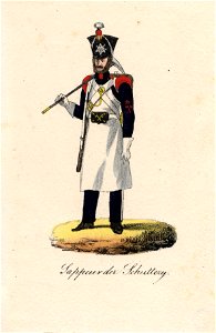 HUA-32478-Afbeelding van het uniform van een sappeur van de Stedelijke Schutterij van Utrecht
