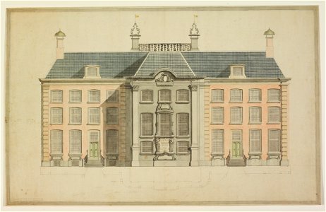HUA-28781-Afbeelding van de voorgevel van het gebouw van de Vrijvrouwe van Renswoude aan de Agnietenstraat te Utrecht met een plattegrond