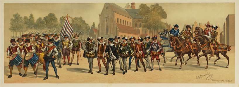 HUA-29180-Eerste blad van de maskerade van de studenten van het Utrechtsch Studenten Corps op 22 juni 1886 ter gelegenheid van het 50ste lustrum voorstellende d