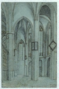 HUA-28620-Interieur van de Jacobikerk te Utrecht gezicht uit het zuiden vanuit het Heilig Kruiskoor door het hoogkoor naar het Onze Lieve Vrouwekoor