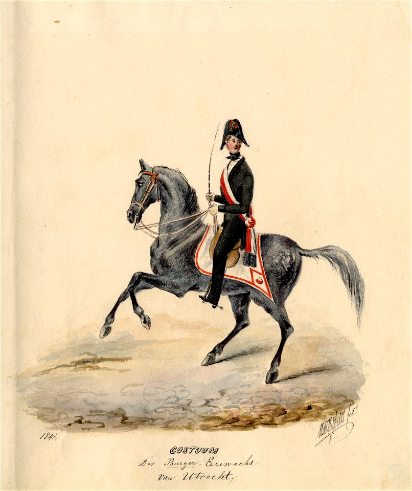 HUA-32560-Afbeelding van een ruiter met het uniform van de burger erewacht gedragen bij het bezoek van koning Willem II aan Utrecht op 18 mei 1841