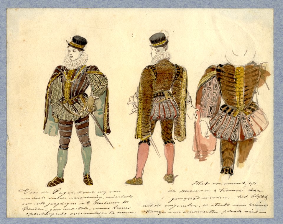 HUA-32813-Afbeelding van een kostuumontwerp van een page figurant in de maskerade van de studenten van de Utrechtse hogeschool ter gelegenheid van het 49ste lus