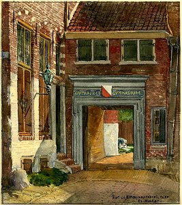 HUA-32261-Gezicht op de ingang van de Latijnse school de St Hieronymusschool aan de Kromme Nieuwegracht te Utrecht