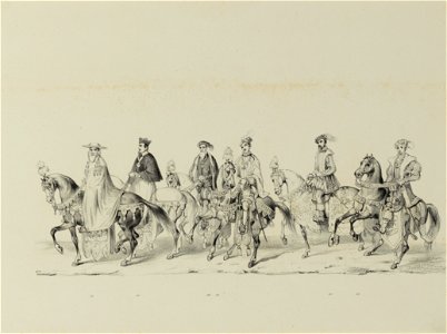 HUA-32619-Zestiende gedeelte van de maskerade van de studenten van de Utrechtse hogeschool op 17 juni 1846 voorstellende de intocht van prins Philips II in Utre