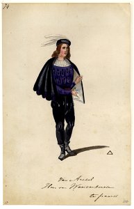 HUA-32749-Afbeelding van een kostuumontwerp van van Arkel heer van Waardenburg figurant in de maskerade van de studenten van de Utrechtse hogeschool ter gelegen