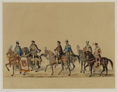 HUA-29072-Zeventiende gedeelte van de maskerade van de studenten van de Utrechtse hogeschool op 17 juni 1846 voorstellende de intocht van prins Philips II in Ut
