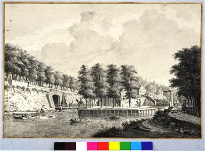 HUA-30860-Gezicht vanaf de singel over de stadsbuitengracht op de stadswal te Utrecht uit het zuiden met links de Maliepoort en brug in het midden het bolwerk L