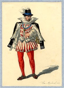 HUA-32797-Afbeelding van een kostuumontwerp van de heer van Griboval figurant in de maskerade van de studenten van de Utrechtse hogeschool ter gelegenheid van h