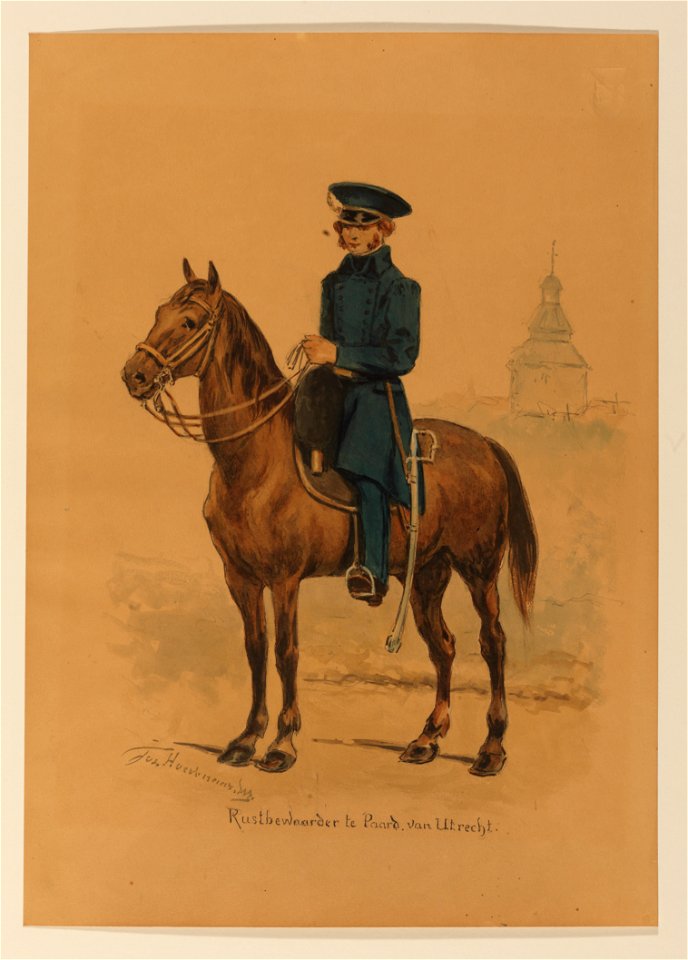 HUA-32503-Afbeelding van het uniform van een rustbewaarder te paard van de Utrechtse schutterij gedragen tijdens de Belgische opstand