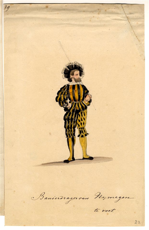 HUA-32725-Afbeelding van een kostuumontwerp van de domdeken van Utrecht Jacob van Appeltern figurant in de maskerade van de studenten van de Utrechtse hogeschoo
