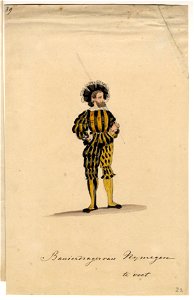 HUA-32725-Afbeelding van een kostuumontwerp van de domdeken van Utrecht Jacob van Appeltern figurant in de maskerade van de studenten van de Utrechtse hogeschoo