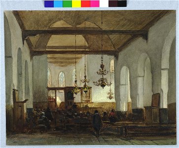 HUA-31233-Interieur van de Geertekerk te Utrecht het schip en het koor gezien uit het oosten tijdens een kerkdienst