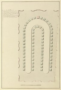HUA-32553-Plattegrond met de tafelschikking van het diner in de hal van het stadhuis aangeboden aan koning Willem II tijdens zijn bezoek aan Utrecht op 18 mei 1
