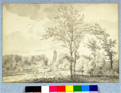 HUA-30234-Gezicht op de omgeving van de Biltsche Grift te Utrecht uit het noordoosten met op de achtergrond de Domtoren boven de stadsmuur en een gedeelte van d