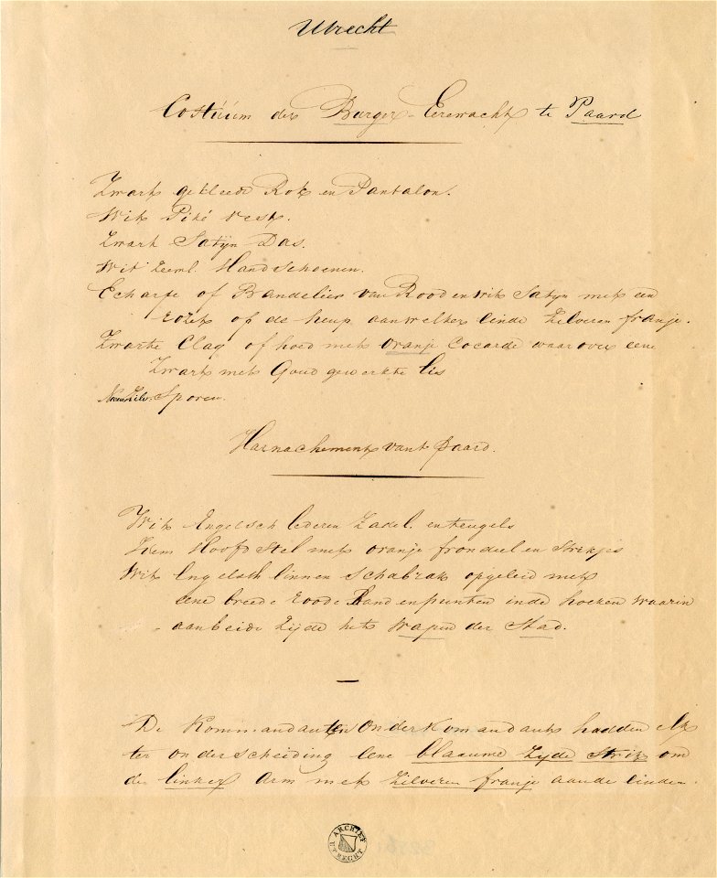 HUA-32561-Beschrijving van de afbeelding van een ruiter met het uniform van de burger erewacht gedragen bij het bezoek van koning Willem II aan Utrecht op 18 me