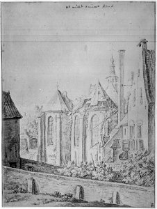 HUA-31280-Gezicht op de vervallen kerk van het Wittevrouwenklooster te Utrecht uit het oosten