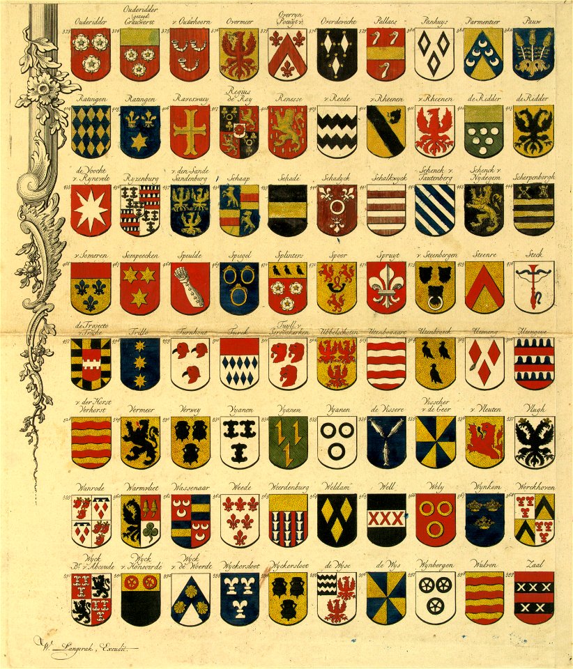 HUA-32204-Afbeelding van een van de 9 bladen van een wapenkaart van de aanzienlijke Utrechtse geslachten opgedragen aan de burgemeesters Hendrick van Asch van W