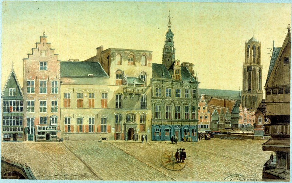 HUA-31313-Gezicht op de Stadhuisbrug te Utrecht met de huizen Nijenborg De Gulden Arend Klein en Groot Lichtenberg en Hasenberg rechts het hoekhuis van de Snipp