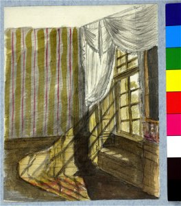 HUA-35643-Interieur van het huis Nieuwegracht A 898 te Utrecht een raamhoek van een van de benedenvertrekkenNB Het adres Nieuwegracht A 898 is in 1890 gewijzigd