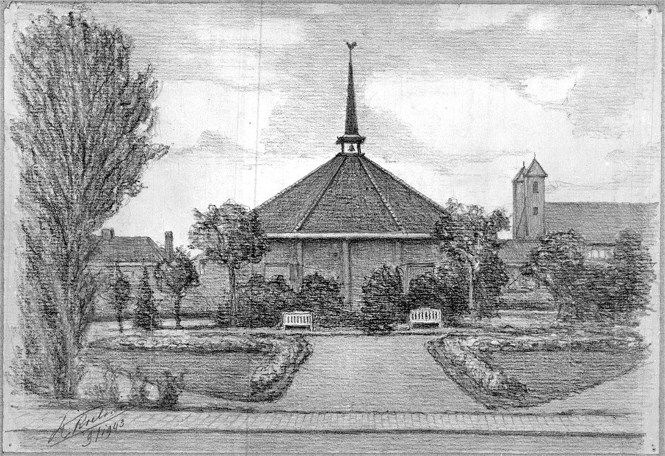 HUA-31255-Gezicht op de Willem de Zwijgerkerk vanuit het Willem de Zwijgerplantsoen te Utrecht met op de achtergrond de St Pauluskerk aan de Linnaeuslaan